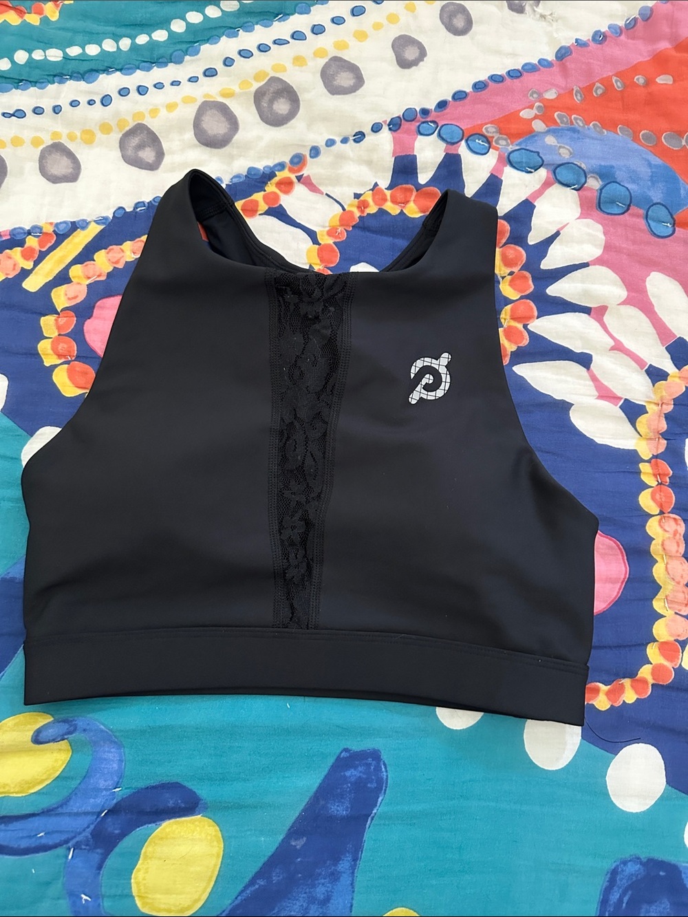 Peloton Black Lace-Trim High Neck Bikini Top
